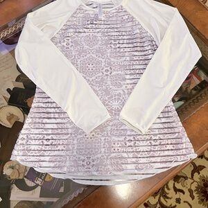 White and Purple Patterned Women's Top